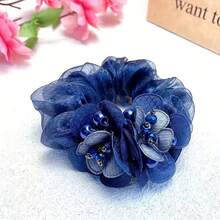 1pc Women's Mesh Flower Decor Hair Scrunchie With Faux Pearl Embellishment, Ponytail Bun Hair Tie - Multicolor - View 5