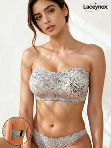 Women's Leopard Print Strapless Bandeau Bra With Padding, Sexy Seamless Strapless Bandeau Bra - White - View 1