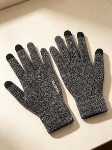 1 Pair Gray Fleece Lined Thick Warm Touchscreen Gloves, Winter Cold-Proof, Wind-Proof, Anti-Slip, Unisex - Multicolor - View 8