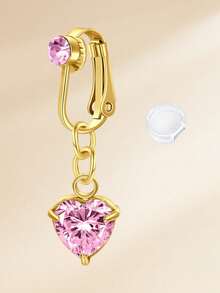 TOKRING Fake Belly Piercing Fake Belly Ring For Women Pink Heart Cubic Zirconia,Clip On Belly Button Rings Fake Navel Ring Non Piercing Jewelry - Multicolor - View 7
