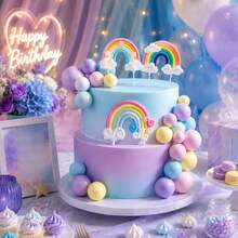 Set Topper Kue Pelangi 33 pcs/30 pcs, Topper Kue Awan Pelangi dari Clay Lembut, Dekorasi Kue Balon Warna-warni, Perlengkapan Dekorasi Baking Dessert untuk Ulang Tahun dan Baby Shower - beraneka warna - View 2