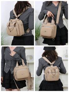 Women's Multi-Functional Compact Handbag, Convertible To Shoulder Bag And Backpack, With Adjustable Shoulder Strap, Multi-Compartment Design, Minimalist Style, Suitable For Moms - Multicolor - View 9