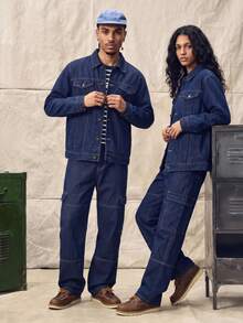 Norleigh Men's New Front Button Long Sleeve Pocket Casual Simple Versatile Denim Jacket, For Fall - Dark Wash - View 2