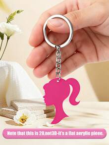 MASSDI 2D Acrylic Keychain, Pink Silhouette Pendant With Colorful Bead Chain, Smooth Polished Surface, Sturdy Metal Key Ring, Ideal For Handbag Charm, Car Key Accessory & Party Favor Decoration - Multiple Styles - View 6