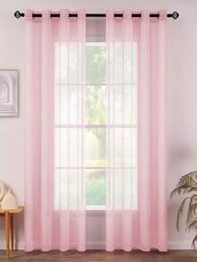 2-Piece Sheer Curtains, Pink Fashion Modern Home Window Decor, Living Room Bedroom Curtains, All Season, Rod Pocket Hanging, Easy Installation - Pink - View 2