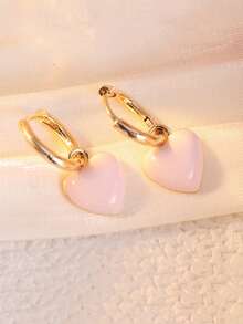 YOYO Pink Heart-Shaped Oil Drop Pendant, First Choice For Daily Commute, Date And Gift Earrings - Gold - View 5