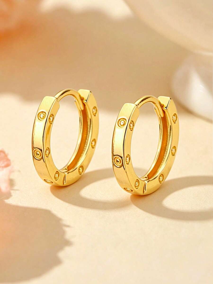 1 Pair/2pcs Fashion Geometric Hoop Earrings, Round Circle Huggie Ear ...