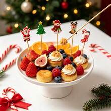 200/100/50/20/10/1pc Christmas Theme Decorative Fruit Picks, Cute Santa Claus, Snowman, Reindeer, Christmas Tree Shapes, Party Table Platter Decoration, Suitable For Fruit, Bread, Dessert, Snacks, Christmas Party, Family Gathering, Holiday Banquet Atmosphere Decorative Bamboo Picks For Home Holiday Party - Multicolor - View 8
