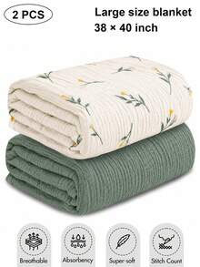 2pcs Newborn Fine Cotton Swaddle Blankets, Breathable Soft Receiving Blankets, Swaddle Wrap Burp Cloths, Essential Baby Baptism Supplies - Multicolor - View 2