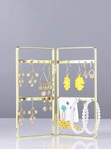 Large Capacity Jewelry Organizer Stand, Foldable Gold Metal Earring Holder With Necklace Hooks, Jewelry Display Rack For Dresser And Vanity - Multicolor - View 7