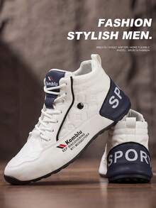 Sepatu Sneakers Loafer Platform Tebal Putih Pria, Sepatu Jalan Kasual Slip-On dengan Sol Tebal - Putih - View 2