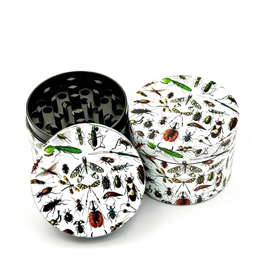 Premium Zinc Alloy Grinder - 50mm UV Printed Vintage Artistic Insect Encyclopedia Pattern, Efficient Spice Grinder, Vanilla Crusher, Suitable For Daily Use, Exquisite Gift For Men And Women, Christmas Gift Choice, Best Gift Option - View 1