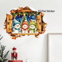 1pc Vintage Winter Snow Scene Wall Decal, Surrounding Christmas Tree And Winter Forest Snow Landscape, Full Of Atmosphere, Used For Home Decor To Create A Rich Holiday Vibe. Made Of Self-Adhesive PVC Material, Moderate Adhesion And No Residue. Suitable For Living Room, Bedroom, Study And Other Wall Decorations - one-size - View 1
