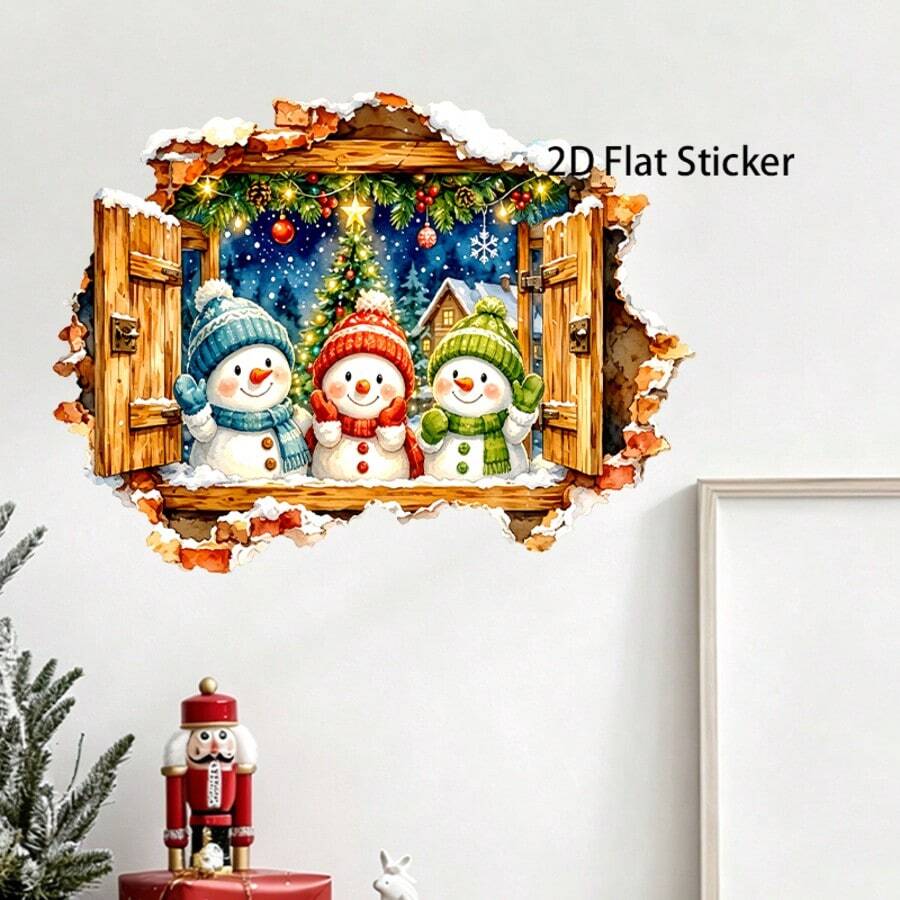 1pc Vintage Winter Snow Scene Wall Decal, Surrounding Christmas Tree And Winter Forest Snow Landscape, Full Of Atmosphere, Used For Home Decor To Create A Rich Holiday Vibe. Made Of Self-Adhesive PVC Material, Moderate Adhesion And No Residue. Suitable For Living Room, Bedroom, Study And Other Wall Decorations - one-size - View 1