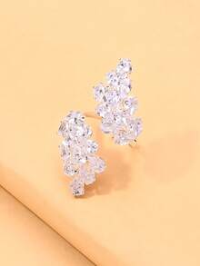 outingfit 1pc Women's Silver Water Drop Rhinestone Open Ring, Leaf Design Sparkling Personalized Ring, Suitable For Date, Wedding, Party, Vacation And Daily Wear - Silver - View 3