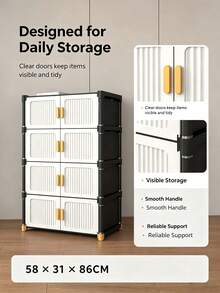 1pc Space-Saving Narrow Freestanding Shoe Storage Cabinet, Dust-Proof Double Door Plastic Shoe Rack, Suitable For Entryway Hallway Small Apartment, Essential Home Storage For New Year Moving Season - Multicolor - View 4