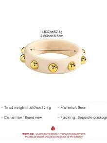 Set Gelang Resin Lebar Gaya Vintage Eropa & Amerika 1/2 buah dengan Paku Keling Emas, Tekstur Marmer Amber Imitasi, Aksesori Gelang Wanita Berlapis yang Dipersonalisasi - MultiWarna - View 9