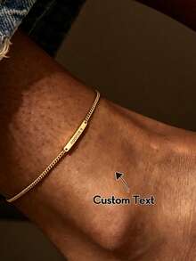 1pc Customized Engraved Mini Bar Anklet With Horse Bit Chain | Personalized Delicate Name Stackable Bracelet | Gift For Friends | Gift For Women | Perfect Gift - Multicolor - View 2