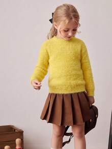 Girls Casual Fashion Korean Style Cute Faux Mink Fur Crew Neck Sweater Autumn/Winter - Yellow - View 3