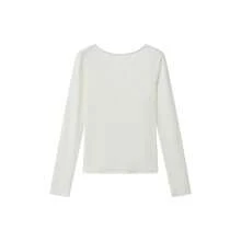 White V-Neck Women's T-Shirt, 2026 Autumn New Long Sleeve Slim Fit Inner Layer Base Top - White - View 5