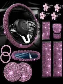 14pcs Shiny Rhinestone Seat Belt Shoulder Pads, Designed For Female Drivers, Sparkling Crystal Diamond Seat Belt Covers, Soft And Comfortable Car Interior Decor, Universal Fit For Most Car Models - Style a - View 13