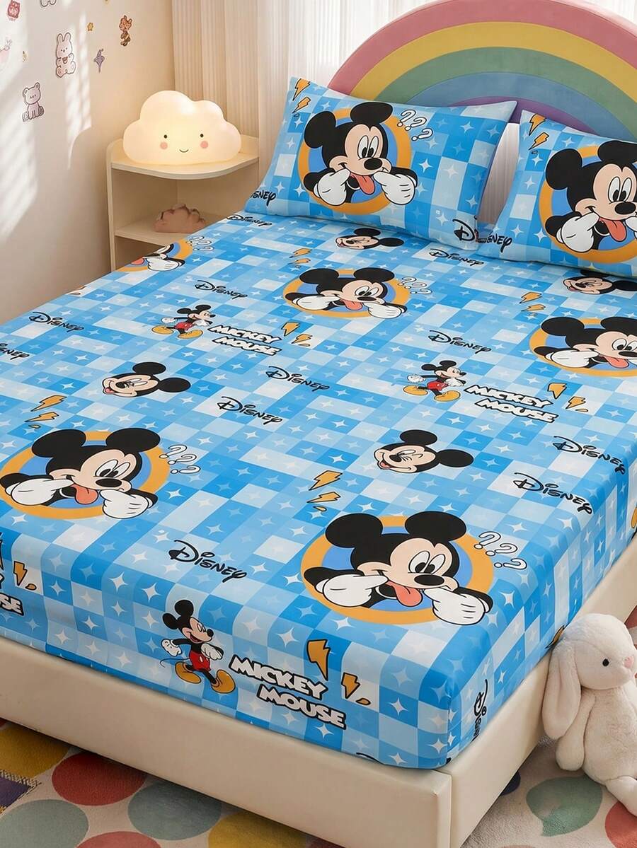 Disney 1件裝迪士尼印花彈性床單床墊套,秋季床上用品,床墊保護套,柔軟舒適溫馨透氣防皺,可機洗,單人/雙人/加大/特大尺寸,四季通用,不含枕頭與枕套,宿舍床上用品,臥室裝飾 - 彩色 - 查看 1