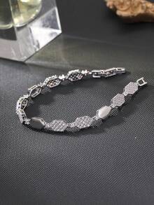 1pc Honeycomb Super Shiny Cubic Zirconia Women's Bracelet, Gold/Silver Dual Color Optional, With Extension Clasp, Adjustable Size, Suitable For Evening Party Wear, Saudi National Day Giveaway - Diamond-shaped Polished Bracelet - View 7
