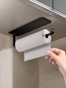 1pc Kitchen Paper Towel Holder, No-Drill Wall-Mounted Adhesive Stainless Steel Roll Paper Rack, Large Square Home Bathroom Storage Shelf - Multiple Styles - View 7