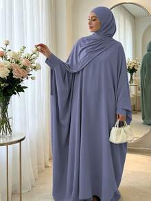 1 buah Gaun Muslim Lengan Kelelawar Warna Polos, Pakaian Sholat & Luar Ruangan yang Konservatif, Abaya Klasik Serbaguna untuk Pakaian Sehari-hari Wanita, Cocok untuk Semua Musim - MultiWarna - View 4