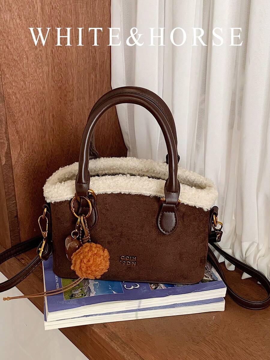 Furry Bucket Bag For Women, Vintage Versatile Handbag, Shoulder Bag, Crossbody Bag, Autumn/Winter
