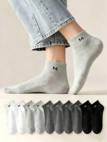 10 Pairs Unisex Minimalist Style M Letter Design Short Socks, Suitable For Sports And Casual Wear [1/3/5/10 Pairs] - Multicolor - View 1