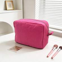 Simple Solid Color Checkered Makeup Bag, Large Capacity Storage Bag, Coin Purse, Makeup Bag Storage Bag, Change Bag Mouth, Red Envelope, Multifunctional Toiletry Bag Suitable For Performance Travel Storage, Makeup Brush, Makeup Lipstick Storage - Multicolor - View 5