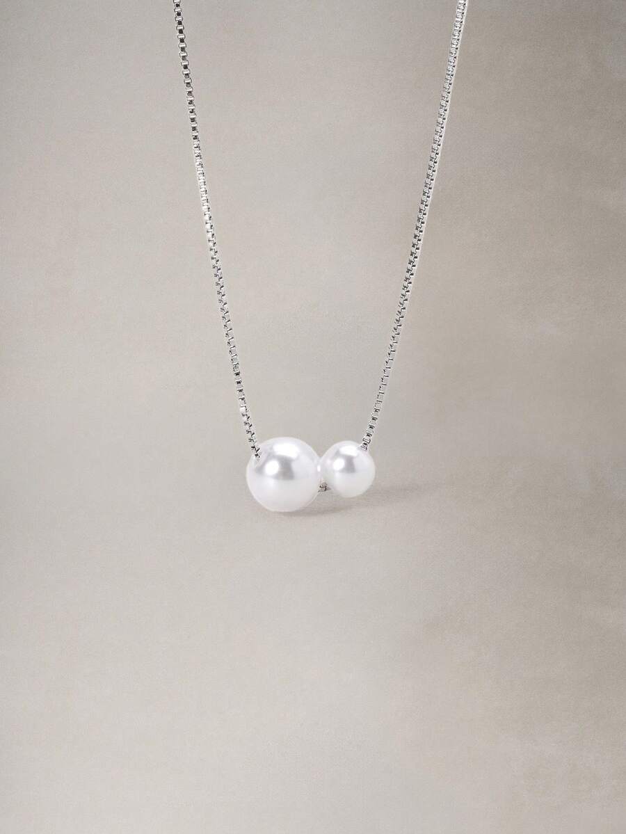 Hatastic 1pc Elegant Double Faux Pearl Necklace For Women Halloween - Silver - View 1