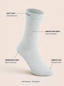1/5 Pairs Random Styles Women's Lightweight Crew Socks, Soft Stretch Solid Color Mid-Calf Socks For Casual Everyday Wear - Multicolor - View 2