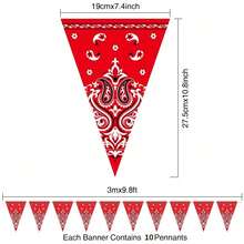 5pcs Red Western Cowboy Party Decorations, Scarf Triangular Flag Banner, Western Cowboy Theme Country Party Decor, Multi-Purpose Outdoor Decoration, With Triangular Paper Flags, Suitable For All Seasons, Room Decoration - Multicolor - View 10