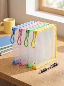 2pcs Macaron Edge Transparent Zipper File Bag Set, A4 Thickened PVC Transparent Storage Bag With Portable Handle, Clear Bag Body Allows Viewing Contents Without Opening, Includes File Bag And Gel Pen Combination - Zipper Document Bag - View 7