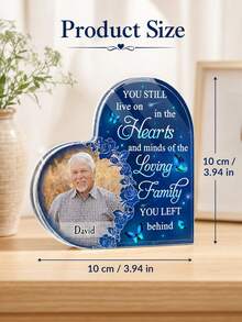 1pc Custom Heart‑Shaped Acrylic Photo Memorial Plaque, Personalized Photo And Text Remembrance Keepsake, Butterfly Floral Bereavement Sympathy Desktop Condolence Gift For Loss Of Loved One - Multicolor - View 7