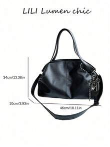 Tote Bag With Exquisite Heart Bow Charm Accessory, Soft Relaxed Body Silhouette, 3D Segmented Stitching Details, Comes With 2 Interchangeable Shoulder Straps For Multiple Carrying Styles, Large Capacity Storage Design, Minimalist Casual Style Bag, Suitable For Daily Commute, Short Trips, Shopping And Dates, Atmospheric Large Bag, Women's Bag For Various Occasions - Black - View 2