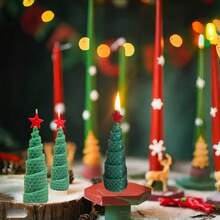 6pcs Christmas Tree Shaped Beeswax Candle Set, Perfect For Home Decor, Creating Holiday Atmosphere, And Providing Unique Gift Ideas - Multicolor - View 7