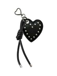 Retro Punk Style Heart-Shaped Rivet Keychain,Featuring A Heart-Shaped Metal Hook And Knotted Tassel Rope Design,Pu Leather Pendant,Charm Bag Accessory - Multicolor - View 10