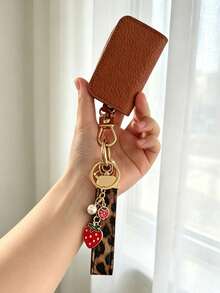 Universal Car Key Case, Leopard Print Key Strap + Key Case Set, Car Lock Remote Control Protector, Key Shell Cover - A - View 6