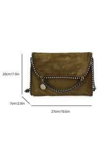 Women Envelope Crossbody Bag Solid Color Suede Fabric Rivet Trim Chain Strap Pendant Decor Medium Capacity Chic Style For Women Party Daily Use - Green - View 5