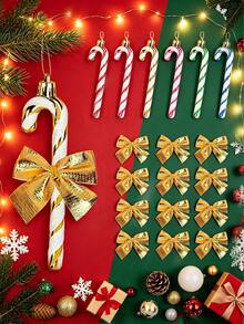 Christmas Candy Cane & Bow Decoration Set, Christmas Tree & Fireplace; Multi-Functional Holiday Decor. Suitable For Christmas Tree, Wreath, Home Decor, Christmas Tree Decoration, Christmas Party Supplies, Winter Decor, Christmas Decoration - Multi-color - View 4