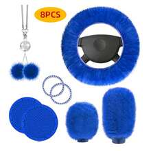 8PCS Winter Plush Car Steering Wheel Cover, Comfortable & Warm, Bling Bling Style Plush Pendant, Gear Shift Cover Protective Sleeve, Cup Holder Mat Combination, Multiple Colors Available - Multicolor - View 9