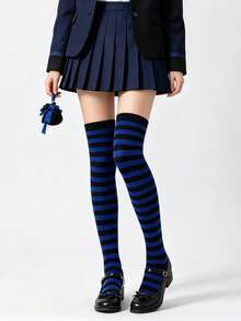 1 Pair Random Cosplay Lolita Personalized Striped School Style Over-The-Knee Socks - Multicolor - View 5