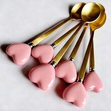 6/12pcs Stainless Steel Cutlery Set With Heart-Shaped Handles, Including Coffee Spoons, Ice Cream/Dessert Spoons, Salad Forks, Creative Heart Design, Cute Condiment Spoons, Perfect For Party & Afternoon Tea - Multicolor - View 17