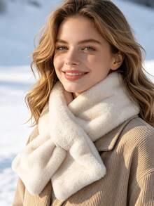 1pc Women's Faux Rabbit Fur Cross Tie Neck Warmer, Soft Fluffy Thick Warm Winter Scarf, Solid Color Comfortable Neck Protector, Suitable For Daily Wear - Multicolor - View 3