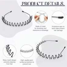 2pcs Metal Headbands, Fashion Wavy Spring Metal Hair Hoop, Unisex, Elastic Non-Slip Metal Headband, Suitable For Daily Outdoor Sports, Hair Accessories - Multicolor - View 3