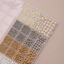 32 Grid Loose Bead Smooth Round Bead With Hole Faux Pearl, 2/3/4/5mm, Gold Silver White Off White Pearl Set, Suitable For DIY Bracelets, Necklaces, Handmade Crafts - Multicolor - View 6
