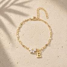 Initial Charm Butterfly Cubic Zirconia Gold Plated Letter Bracelets For Women Men - Yellow Gold - View 19